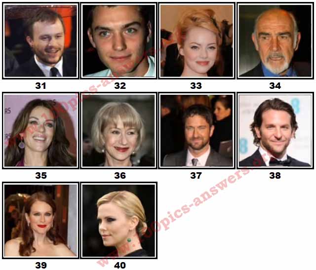 100 Pics Movie Stars Level 31-40 Answers | 100 Pics Answers