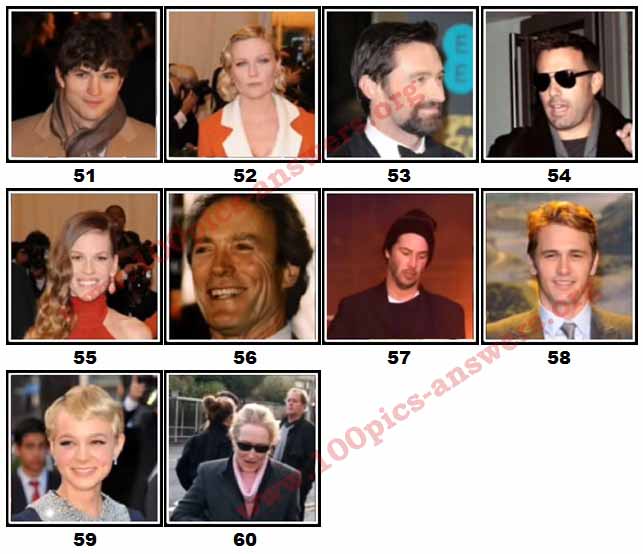 100 Pics Movie Stars Level 51-60 Answers | 100 Pics Answers